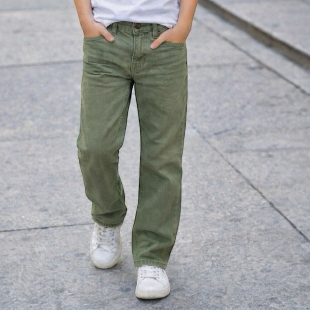 H&M Boys Olive Green Straight-Leg Jeans with Classic Design Size 8/9